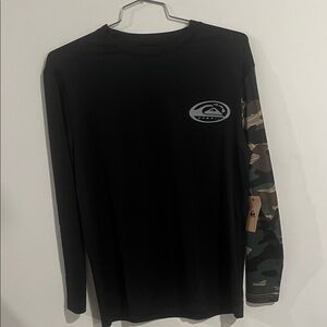 Quiksilver Black and Camouflage Sleeve Long Sleeve Tee